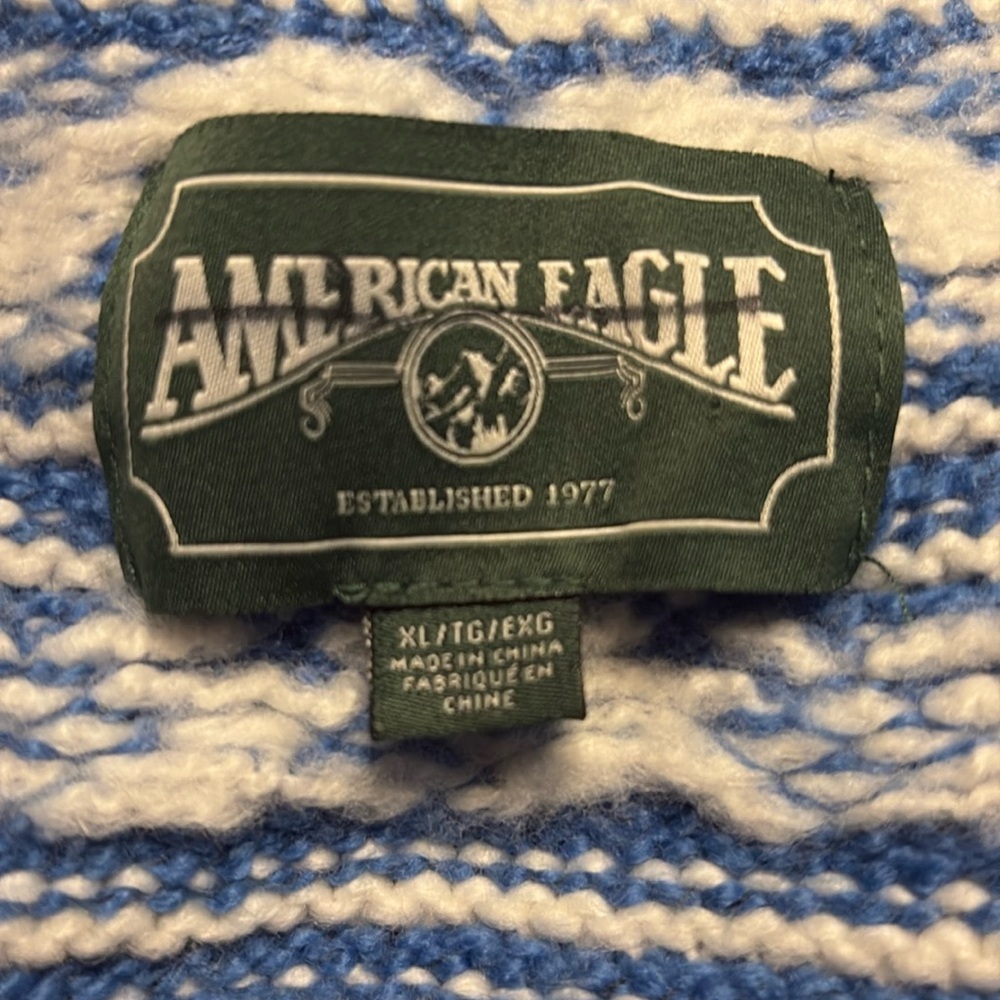 AMERICAN EAGLE Fair Isle Snowdrift Pullover Sweater in Blue/Shite Size XL - Picture 7 of 7